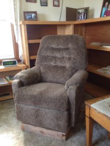 Dad spent many hours in this chair and his presence is greatly missed.
